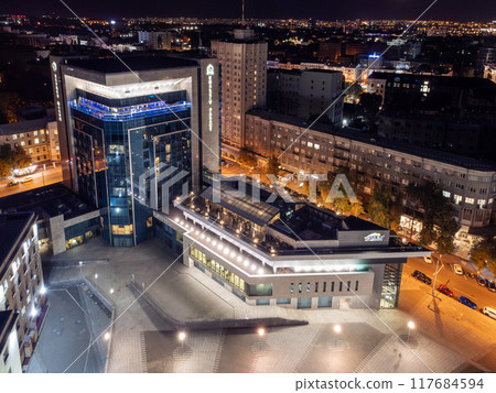 Aerial Freedom Square in night Kharkiv city center Aerial Freedom Square in night Kharkiv city center 117684594