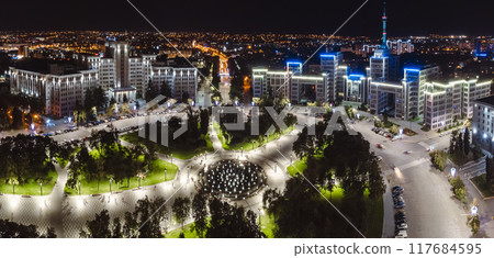 Aerial night illuminated Derzhprom building view Aerial night illuminated Derzhprom building view 117684595