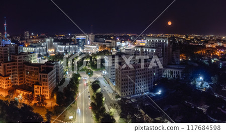 Aerial night illuminated Freedom Square panorama Aerial night illuminated Freedom Square panorama 117684598