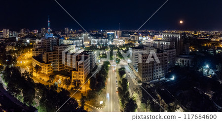 Aerial night illuminated Freedom Square panorama Aerial night illuminated Freedom Square panorama 117684600