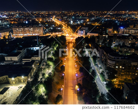 Night aerial Kharkiv city center streets Night aerial Kharkiv city center streets 117684602