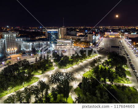 Aerial Freedom Square in night Kharkiv city Aerial Freedom Square in night Kharkiv city 117684603