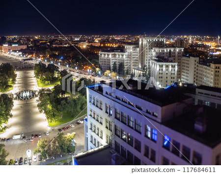 Aerial night city panorama from Derzhprom building Aerial night city panorama from Derzhprom building 117684611
