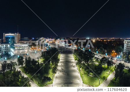 Aerial Freedom Square pano in night Kharkiv city Aerial Freedom Square pano in night Kharkiv city 117684620