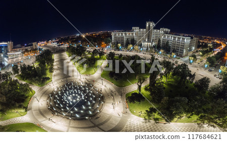 Aerial Freedom Square in night Kharkiv city center 117684621