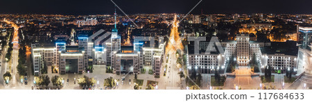 Kharkiv city night aerial Derzhprom and University Kharkiv city night aerial Derzhprom and University 117684633