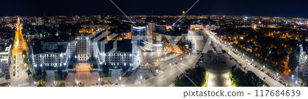 Aerial Freedom Square in night Kharkiv city center Aerial Freedom Square in night Kharkiv city center 117684639