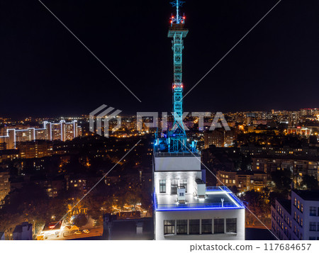 Aerial night view on Derzhprom building rooftop Aerial night view on Derzhprom building rooftop 117684657