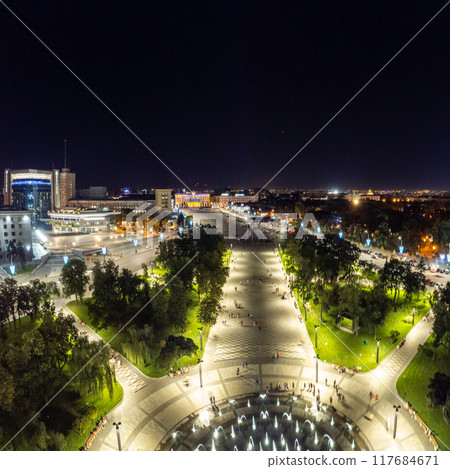 Aerial view on Freedom Square in night Kharkiv 117684671