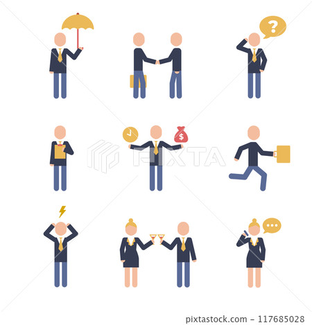 Training, presentation icon set in simple style. Color corporate pictograms. Training, presentation icon set in simple style. Color corporate pictograms. 117685028