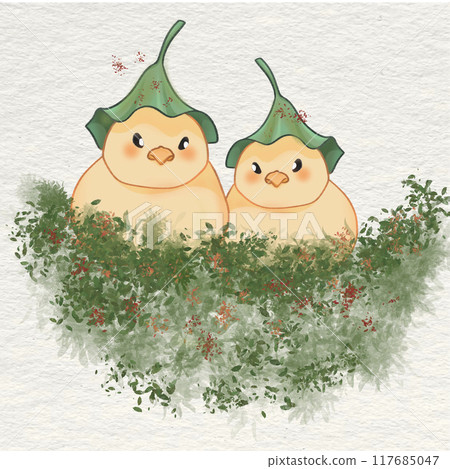 two birds in a green nest two birds in a green nest 117685047
