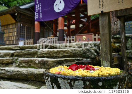 Flower water fountain at Nyutohime Shrine in Katsuragi Town, Wakayama Prefecture Flower water fountain at Nyutohime Shrine in Katsuragi Town, Wakayama Prefecture 117685156