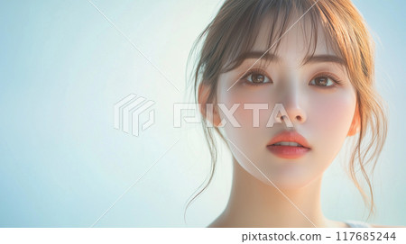 Beauty portrait of a young and beautiful Japanese female model with beautiful skin 117685244