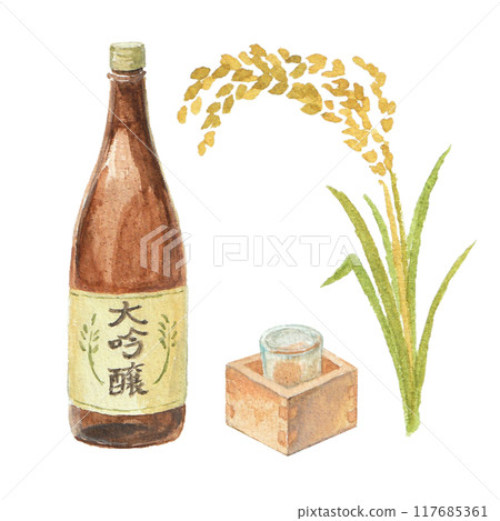 Watercolor image of sake 117685361
