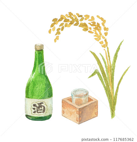 用水彩繪製的日本清酒圖像 117685362