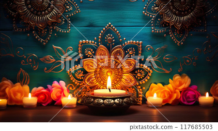 Diwali Backdrop Henna Mehndi Macrame Floral Diya Lamp Diwali   Generate AI Diwali Backdrop Henna Mehndi Macrame Floral Diya Lamp Diwali   Generate AI 117685503