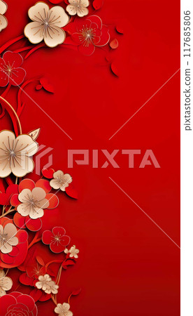 Chinese birthday, Chinese New Year, greeting cards, red , Generate AI 117685806