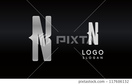 Stylized letter N with sharp, abstract cuts like bullet passing trail through letter for modern sleek logo design, creative agencies branding, tech startup, corporate identity. Vector illustration. 117686132