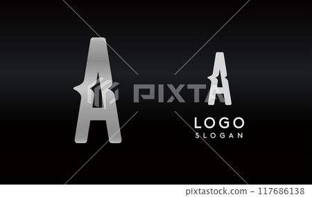 Stylized letter A with sharp, abstract cuts like bullet passing trail through letter for modern sleek logo design, creative agencies branding, tech startup, corporate identity. Vector illustration. 117686138