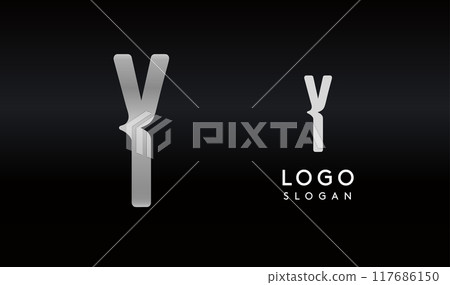 Stylized letter Y with sharp, abstract cuts like bullet passing trail through letter for modern sleek logo design, creative agencies branding, tech startup, corporate identity. Vector illustration. 117686150
