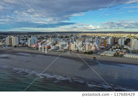 Puerto Madryn City, entrance portal to the Peninsula Valdes natural reserve, World Heritage Site, Patagonia, Argentina. Puerto Madryn City, entrance portal to the Peninsula Valdes natural reserve, World Heritage Site, Patagonia, Argentina. 117686429