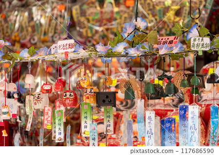Wind chimes lined up in a shop at the Kawasaki Daishi Wind Chime Market Wind chimes lined up in a shop at the Kawasaki Daishi Wind Chime Market 117686590