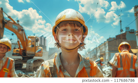 Schoolchildren, They are wearing uniforms typically associated with a repair service 117686786