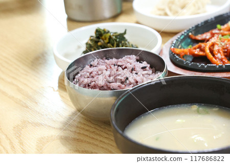 korean meal steam purple rice korean meal steam purple rice 117686822