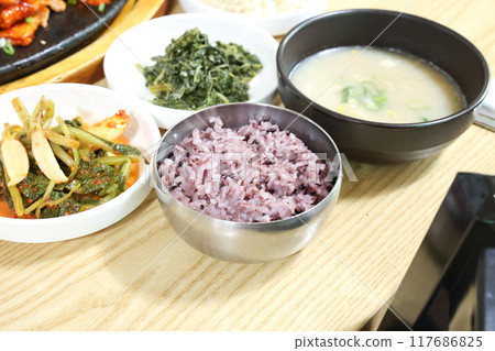 korean meal steam purple rice korean meal steam purple rice 117686825
