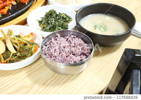 korean meal steam purple rice korean meal steam purple rice 117686826