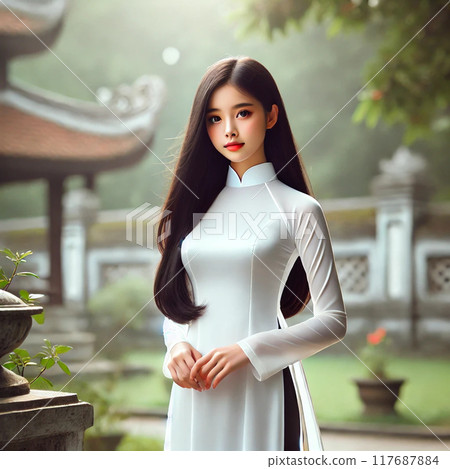 穿著奧黛的女孩 117687884