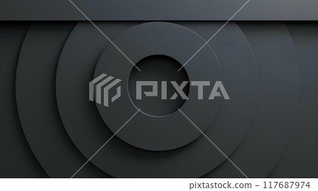 abstract background with black circle and gradient dark grey color, minimalistic style, flat design for banner template, futuristic style, sleek and modern 117687974