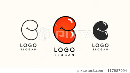 Playful cartoon letter C with glossy, bubbly appearance, available in silhouette, contour, colored versions. Perfect for children's brand, entertainment company, creative studio. Vector illustration. Playful cartoon letter C with glossy, bubbly appearance, available in silhouette, contour, colored versions. Perfect for children's brand, entertainment company, creative studio. Vector illustration. 117687994