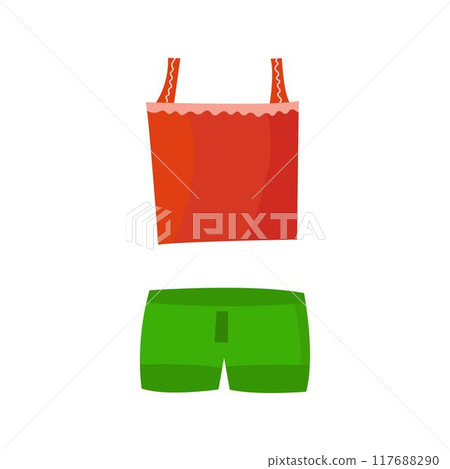 Bright and colorful summer baby outfit featuring red top and green short 117688290