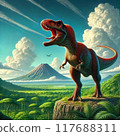Tyrannosaurus roaring on a Cretaceous plateau 117688311