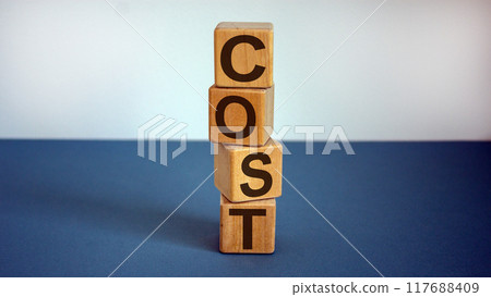 Concept word 'cost' on cubes on a beautiful blue background. Business concept. 117688409