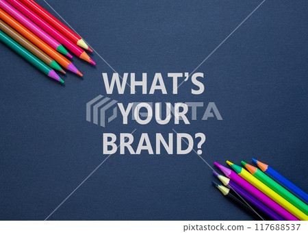 Branding what is your brand symbol. Concept words What is your brand on beautiful black paper. Beautiful black background. Colored pencils. Business branding what is your brand concept. Copy space. Branding what is your brand symbol. Concept words What is your brand on beautiful black paper. Beautiful black background. Colored pencils. Business branding what is your brand concept. Copy space. 117688537