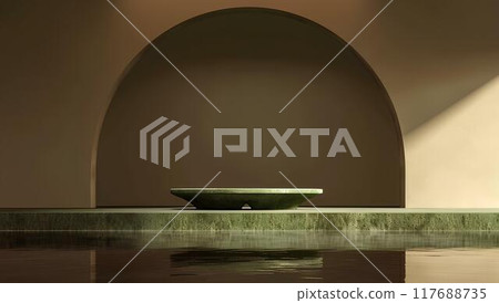 3D rendering, minimalism scene design with large blank wall space for product display, simple stage background, modern architecture interior design in the style of Japanese  117688735