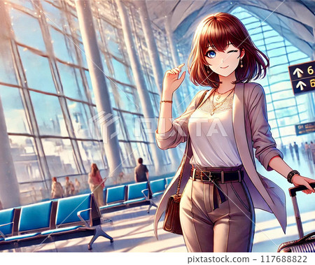 帶著購物袋穿過機場的女人 帶著購物袋穿過機場的女人 117688822