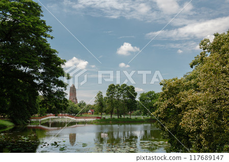 Ayutthaya Historical Park summer garden in Thailand 117689147