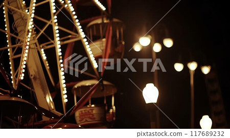 closeup of Ferris wheels and black background, minimalism 117689232