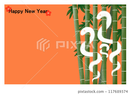 Bamboo and snake parent and child New Year's card_Orange 117689374