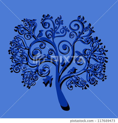 Vector illustration of a stylized tree with birds. Vector illustration of a stylized tree with birds. 117689473