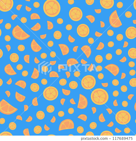 Pattern with orange slices on a blue background. 117689475