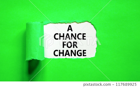A chance for change symbol. Concept words A chance for change on beautiful white paper. Beautiful green background. Business A chance for change concept. Copy space. A chance for change symbol. Concept words A chance for change on beautiful white paper. Beautiful green background. Business A chance for change concept. Copy space. 117689925