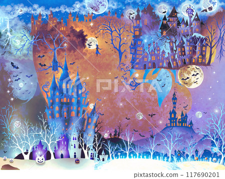 A mysterious Halloween world of blue and orange 117690201