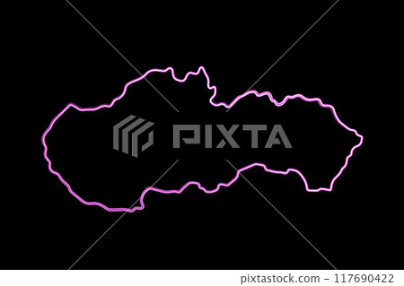 Vector isolated illustration of Slovakia map with neon effect. A simple silhouette of the borders of Slovakia. 117690422