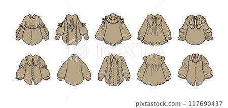 Brown frill blouse illustration set 117690437