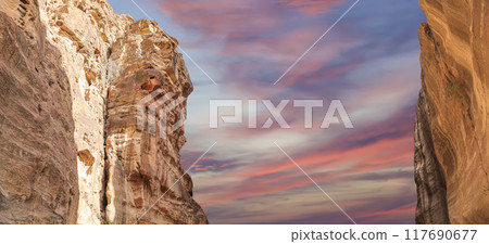 Mountains of Petra, Jordan, Middle East. Petra has been a UNESCO World Heritage Site since 1985 Mountains of Petra, Jordan, Middle East. Petra has been a UNESCO World Heritage Site since 1985 117690677