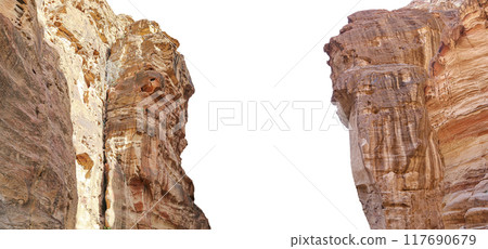 Mountains of Petra (carved on white background), Jordan, Middle East. Petra has been a UNESCO World Heritage Site since 1985 117690679